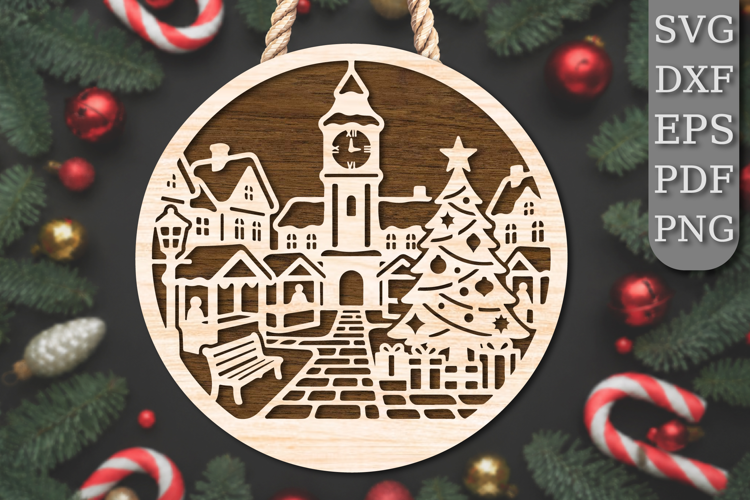 Christmas Town Square Laser Cut SVG