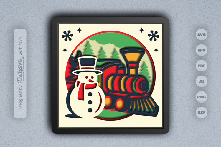 Christmas Train and the Snowman Layered Papercut