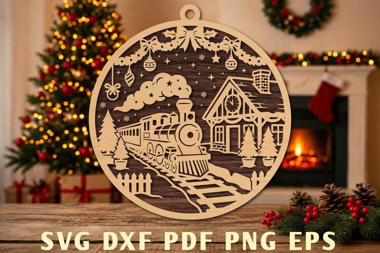 Christmas Train Ornament Laser Cut example image 1