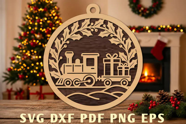 Christmas Train Ornament Laser Cut SVG