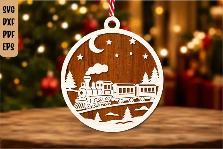 Christmas Train Ornament Laser Cut SVG example image 1