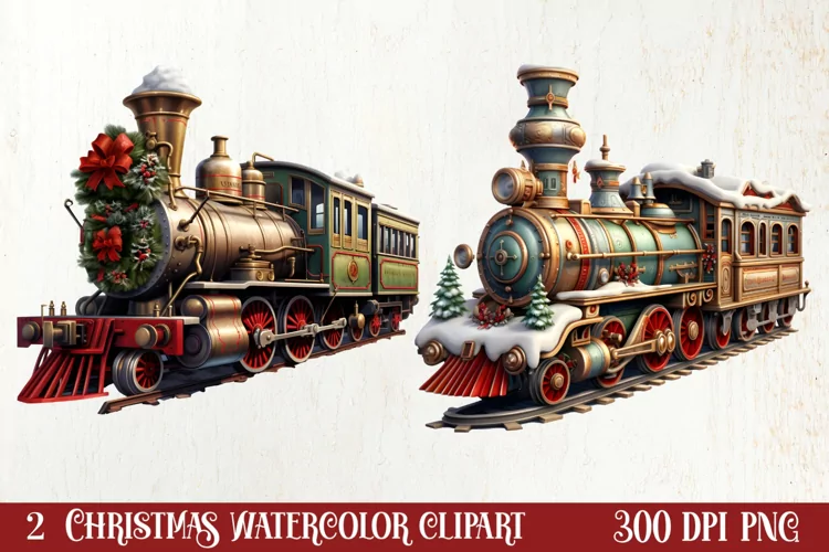 Christmas Trains Sublimation Clipart