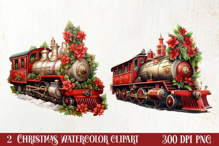 Christmas Trains Sublimation Clipart