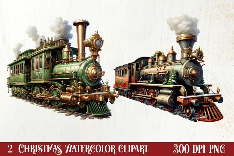 Christmas Trains Sublimation Clipart