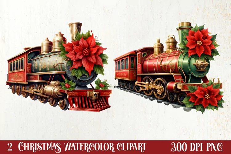 Christmas Trains Sublimation Clipart
