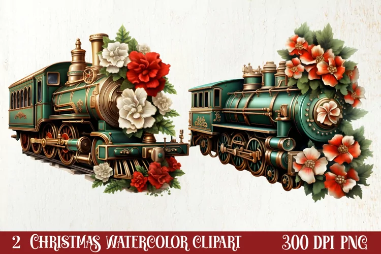 Christmas Trains Sublimation Clipart