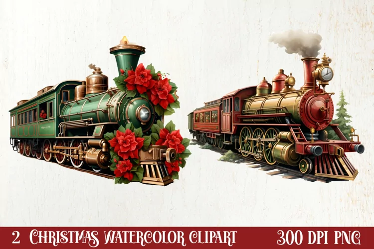 Christmas Trains Sublimation Clipart