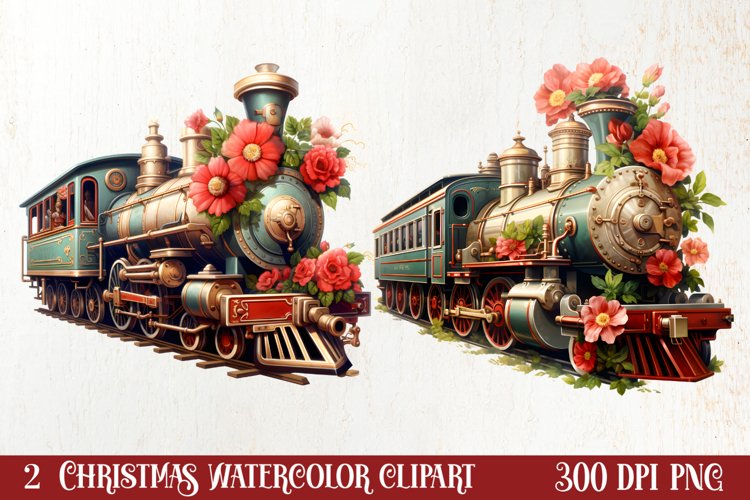 Christmas Trains Sublimation Clipart