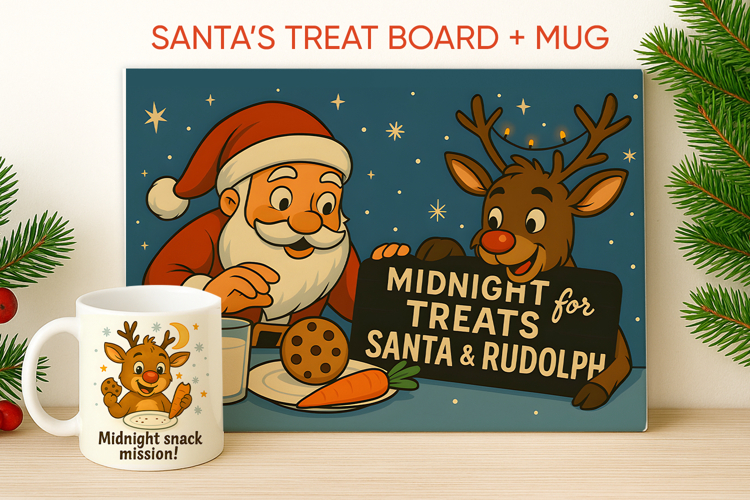 Santa Cookie Board & Christmas Mug, Santa treat board