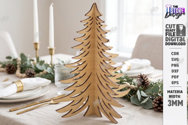 3D Christmas Tree Laser Cut | Tabletop Christmas Decor Laser example image 1