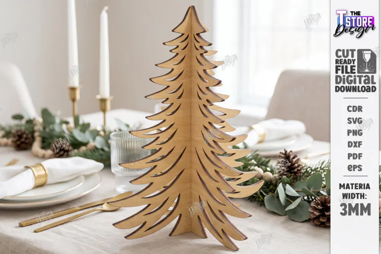 3D Christmas Tree Laser Cut | Tabletop Christmas Decor Laser