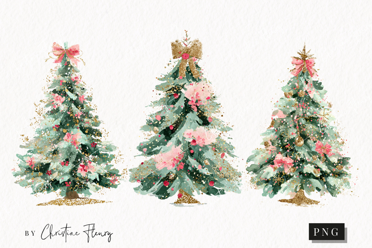 Brush Stroke Christmas Tree Clipart | Preppy Christmas PNG