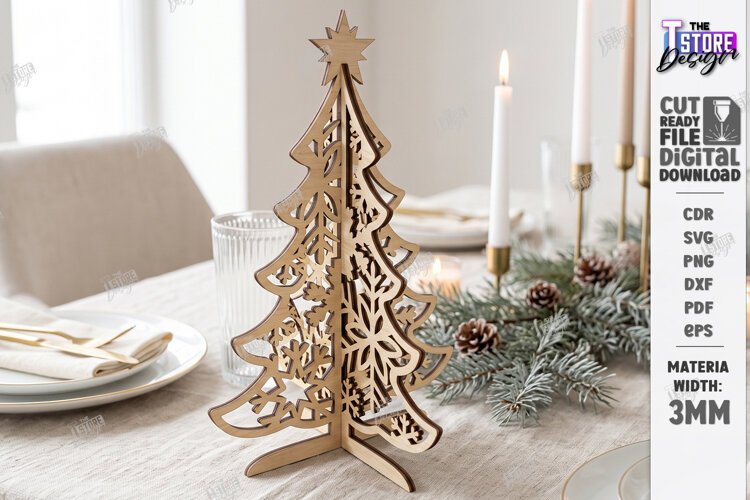 3D Christmas Tree Laser Cut | Tabletop Christmas Decor Laser example image 1