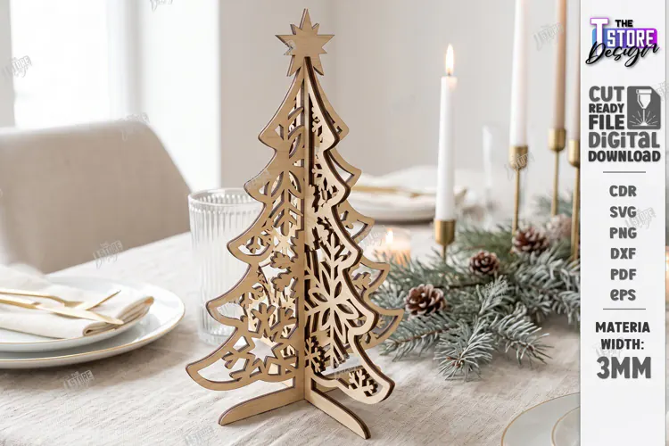 3D Christmas Tree Laser Cut | Tabletop Christmas Decor Laser