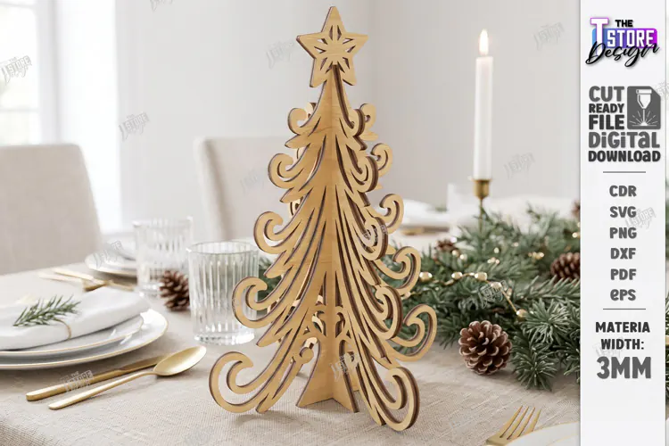 3D Christmas Tree Laser Cut | Tabletop Christmas Decor Laser