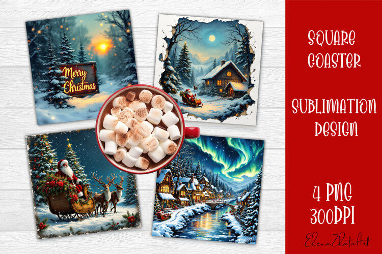Christmas tree Sublimation Coaster Design example image 1