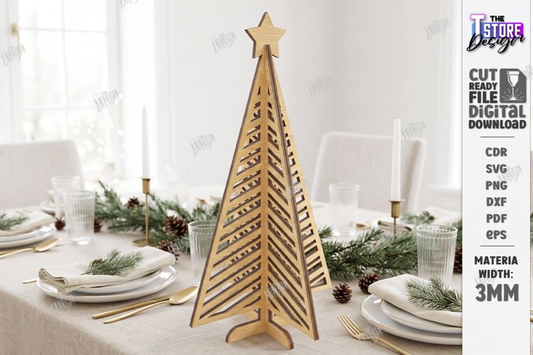 3D Christmas Tree Laser Cut | Tabletop Christmas Decor Laser example image 1