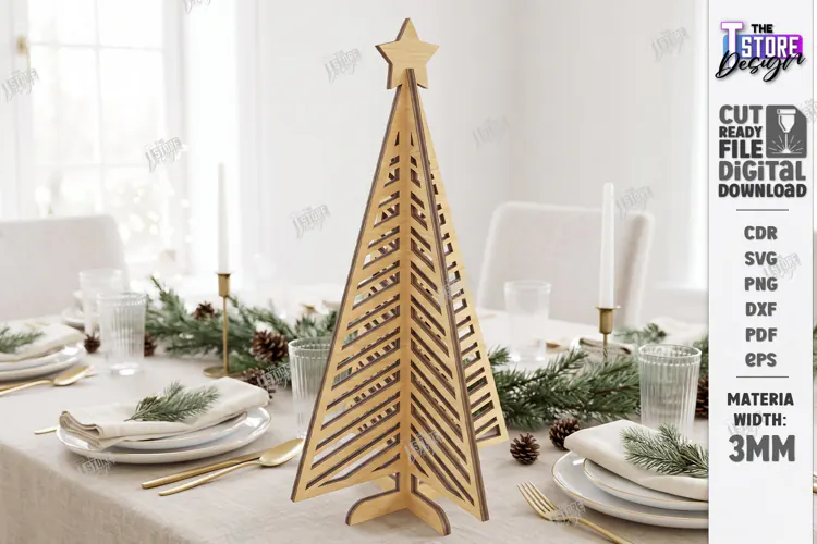 3D Christmas Tree Laser Cut | Tabletop Christmas Decor Laser