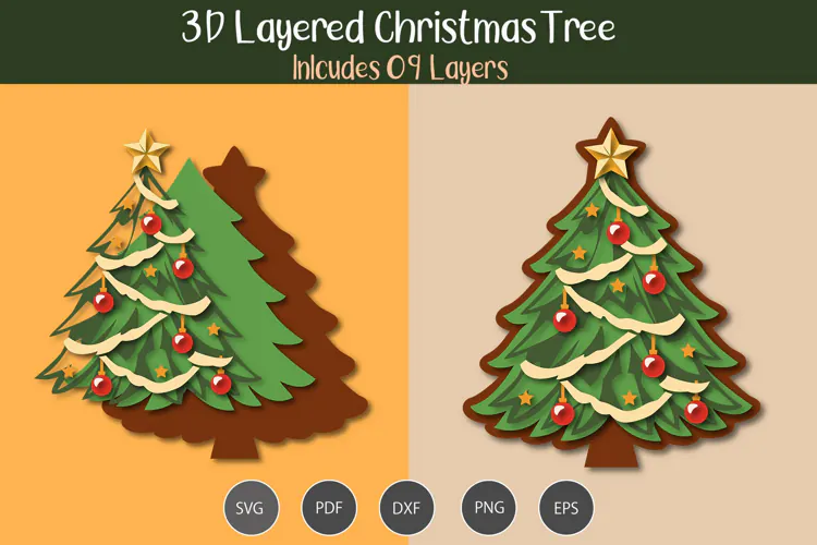 3D layered Christmas tree SVG