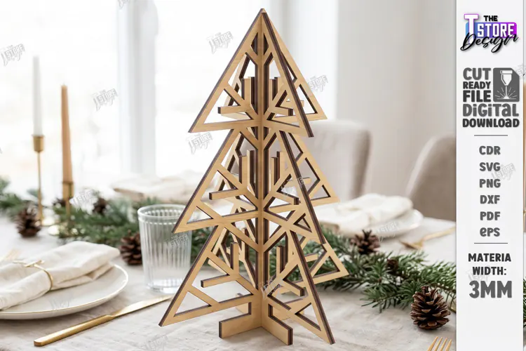 3D Christmas Tree Laser Cut | Tabletop Christmas Decor Laser