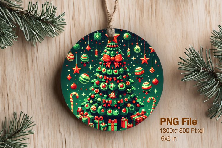 Christmas Tree Ornament Round Circle Decorate Sublimation_4 example image 1