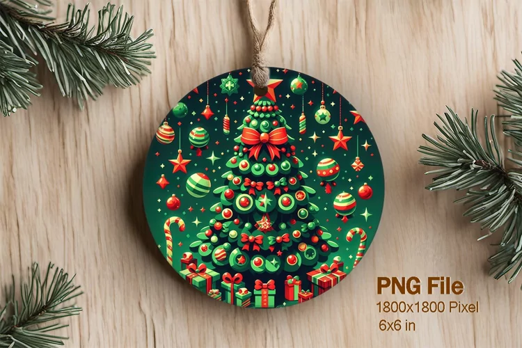 Christmas Tree Ornament Round Circle Decorate Sublimation_4