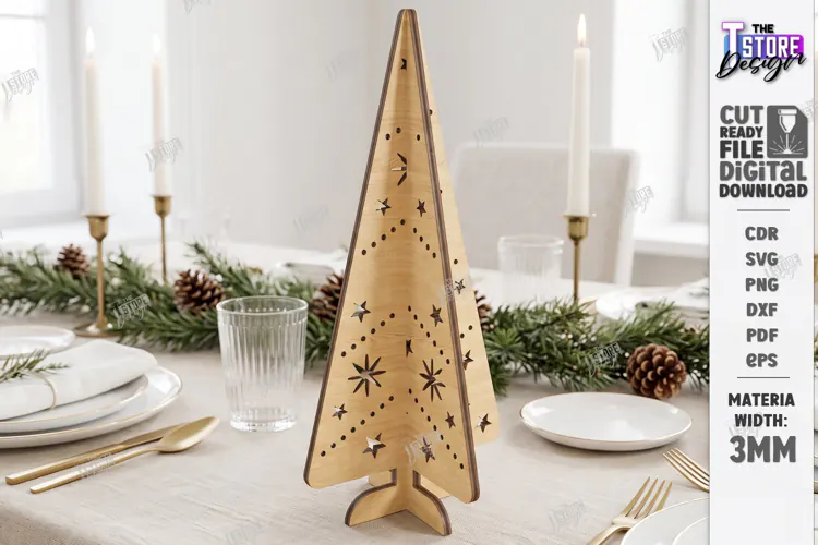3D Christmas Tree Laser Cut | Tabletop Christmas Decor Laser