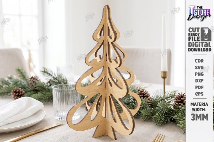 3D Christmas Tree Laser Cut | Tabletop Christmas Decor Laser example image 1