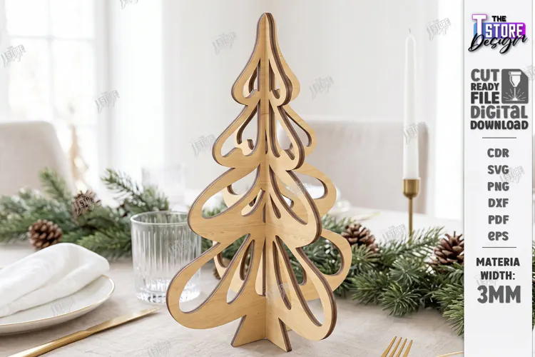 3D Christmas Tree Laser Cut | Tabletop Christmas Decor Laser