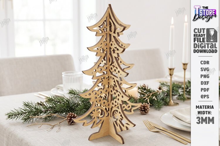 3D Christmas Tree Laser Cut | Tabletop Christmas Decor Laser example image 1