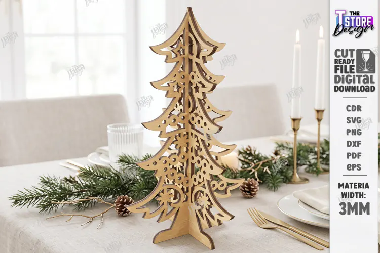 3D Christmas Tree Laser Cut | Tabletop Christmas Decor Laser