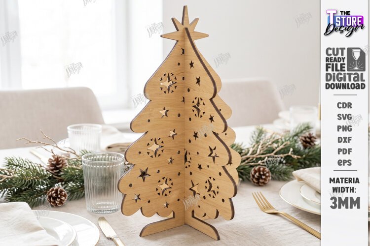 3D Christmas Tree Laser Cut | Tabletop Christmas Decor Laser example image 1