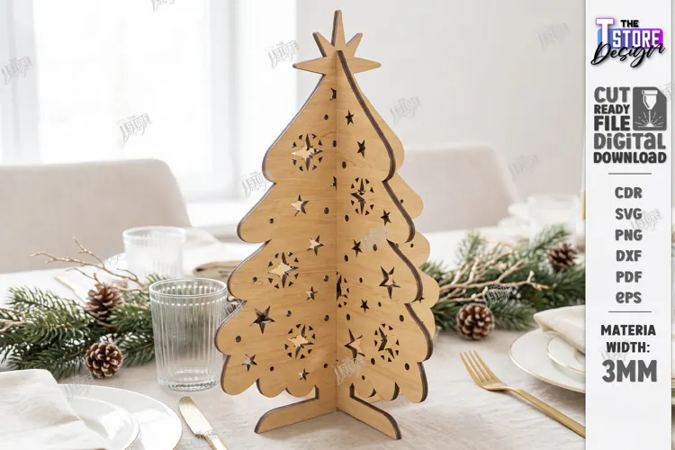 3D Christmas Tree Laser Cut | Tabletop Christmas Decor Laser