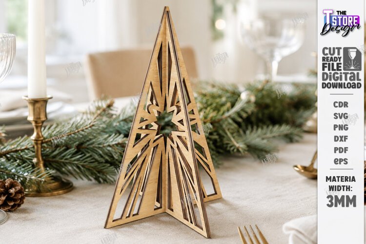 3D Christmas Tree Laser Cut | Tabletop Christmas Decor Laser example image 1