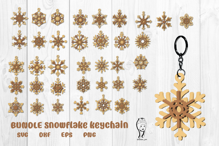 BUNDLE Snowflakes keychain laser cut svg