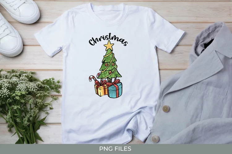 Christmas Tree and Gift Box Watercolor Sublimation