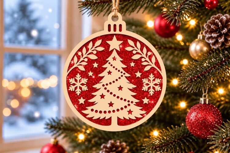 Christmas Tree and Snowflake Ornament SVG example image 1
