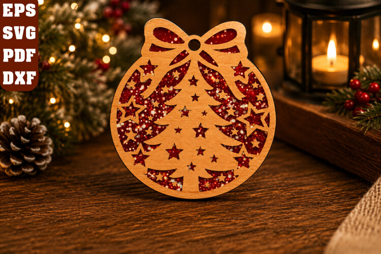 Christmas Tree Bow Laser Cut SVG example image 1