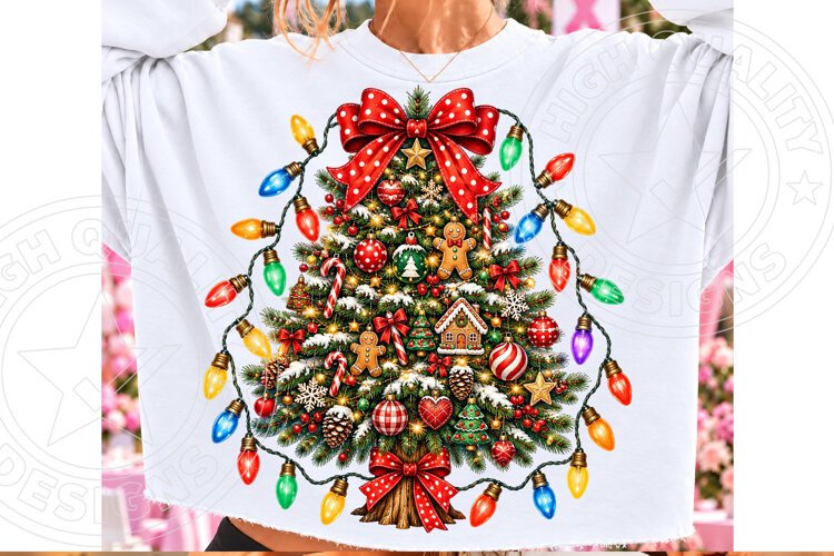 Christmas Tree Christmas Lights Vintage Bow & Gingerbread Ho example image 1