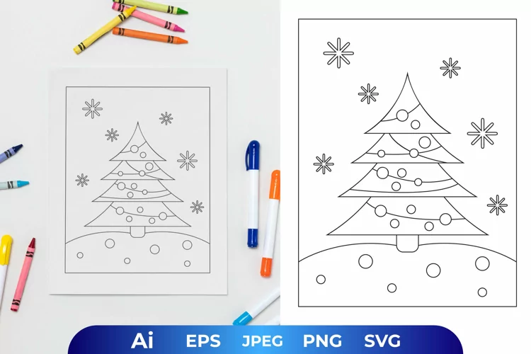 Christmas Tree with Snowflakes Coloring Page