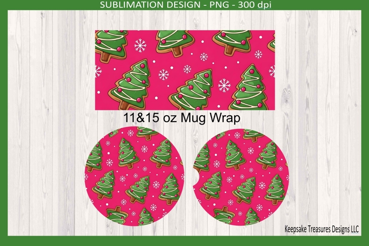 Christmas Tree Cookie 11&15oz Mug Wraps, Coasters Template
