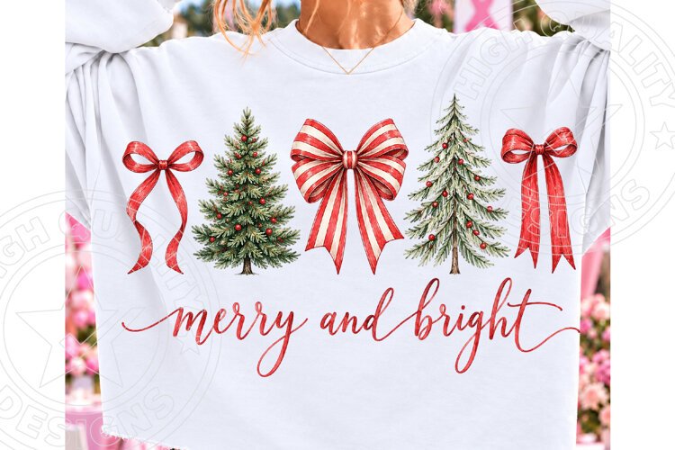 Christmas Tree Coquette Bow SVG PNG example image 1