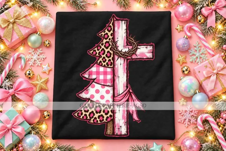 Christmas Tree and Cross PNG with Crown of Thorns