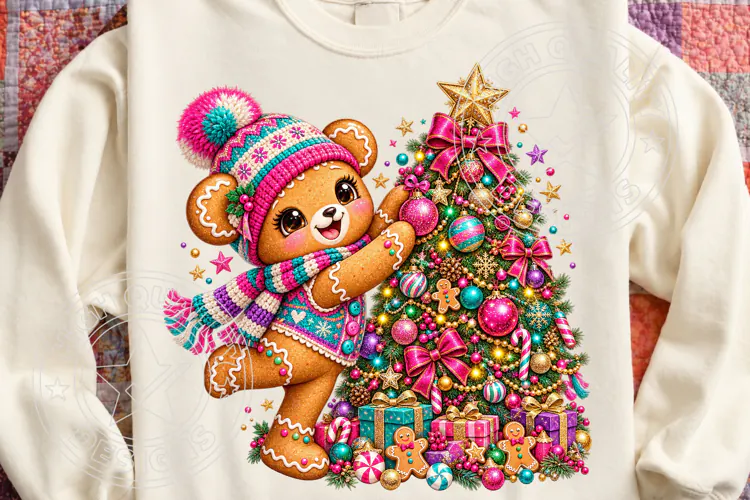 Christmas Tree Cute Bear , Whimsical Holiday Sublimation