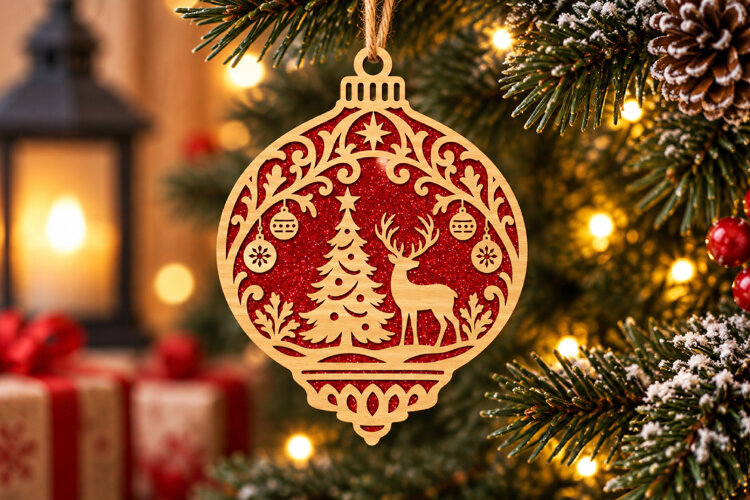 Christmas Tree Deer Bauble Laser SVG File example image 1