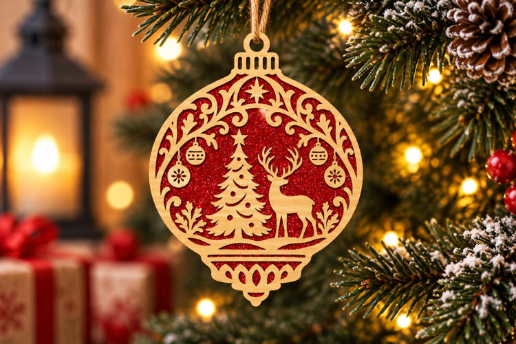 Christmas Tree Deer Bauble Laser SVG File