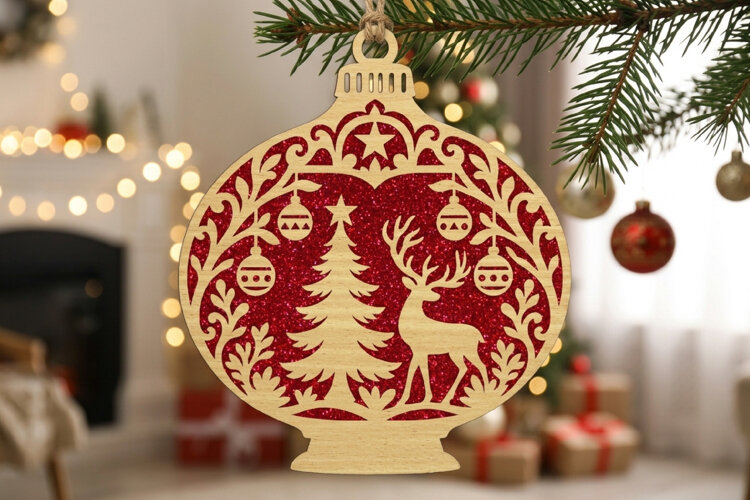Christmas Tree Deer Star Ornament Laser SVG example image 1