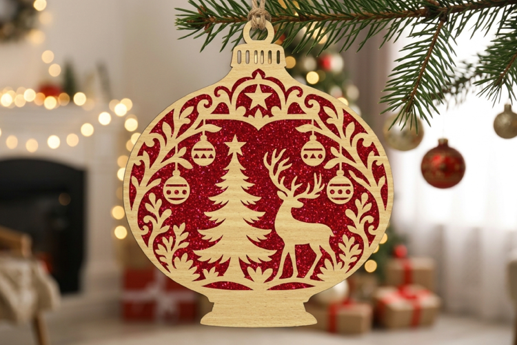 Christmas Tree Deer Star Ornament Laser SVG