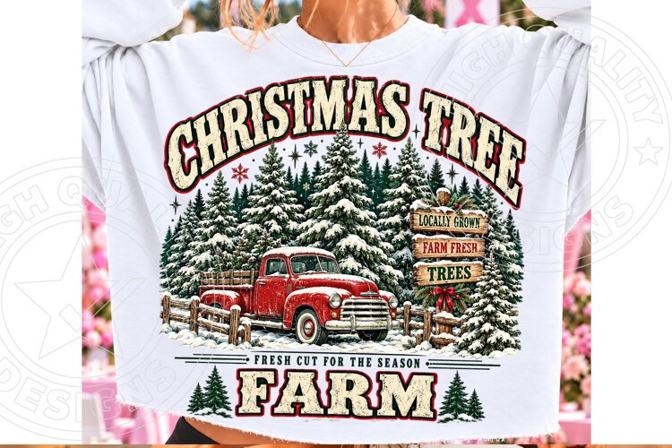 Christmas Tree Farm Fresh Cut Vintage Red Truck Christmas example image 1