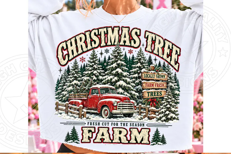 Christmas Tree Farm Fresh Cut Vintage Red Truck Christmas